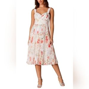 Karen Millen Floral Pleated Dress A-line Floral Midi Cream $470.00 Size 8 Medium
